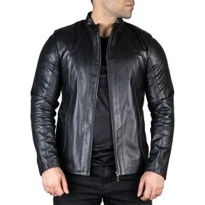 Mens Leather Jacket Code 2104J Black Color Front Shot copy