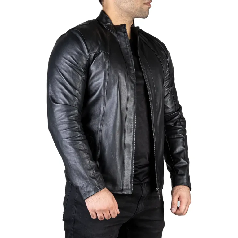 Mens Leather Jacket Code 2104J Black Color Side Shot copy