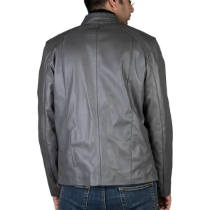 Mens Leather Jacket Code 2104J Gray Color Back Shot copy