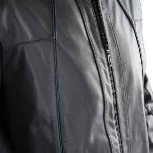Mens Leather Jacket Code 2104J Gray Color Detail Shot copy
