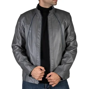 Mens Leather Jacket Code 2104J Gray Color Front Shot copy