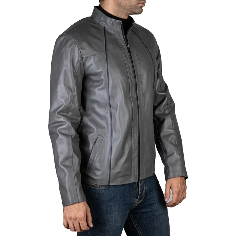 Mens Leather Jacket Code 2104J Gray Color Side Shot copy