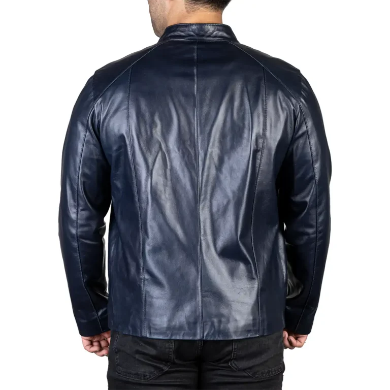 Mens Leather Jacket Code 2104J Navy Blue Color Back Shot copy