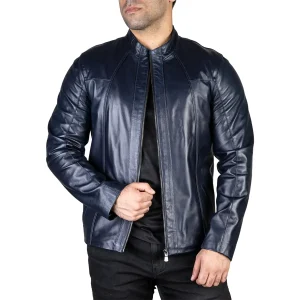 Mens Leather Jacket Code 2104J Navy Blue Color Front Shot copy