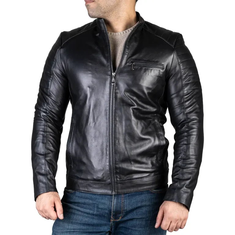 Mens Leather Jacket Code 2108J Black Color Zip Front Shot copy