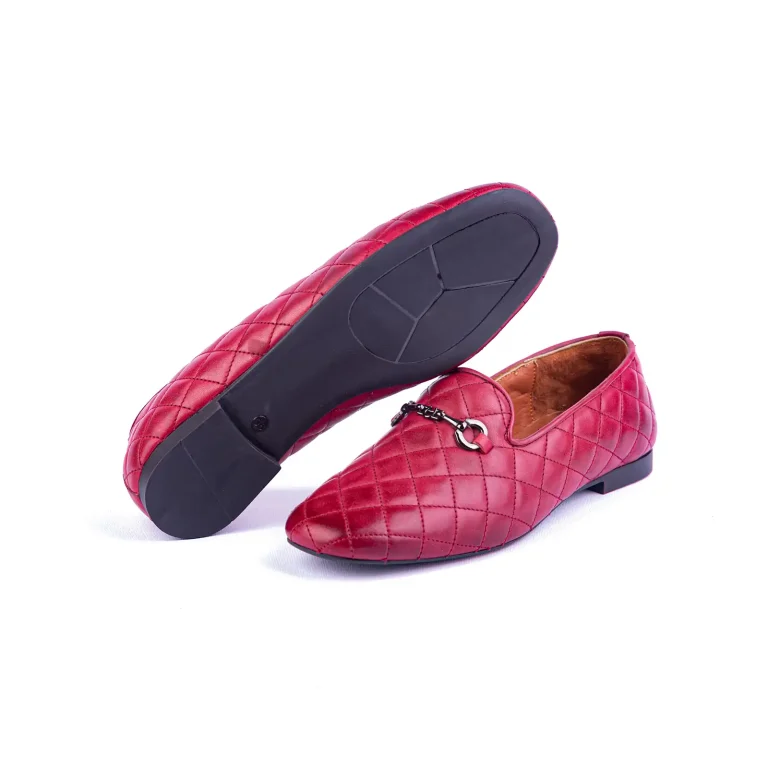 Womens Leather Loafers Code 5232B Crimson Color Detail Shot copy