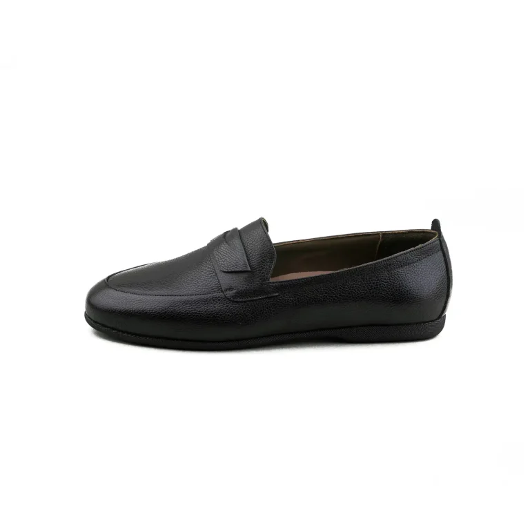 Womens Leather Loafers Code 5233E Black Color Side Shot copy