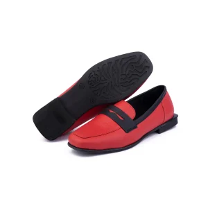Womens Leather Loafers Code 5247D Red Color Detail Shot copy