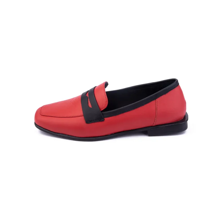 Womens Leather Loafers Code 5247D Red Color Side Shot copy
