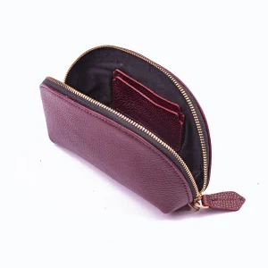 Womens Leather Make Up Bags Code 8080A Crimson Color Detail Shot copy