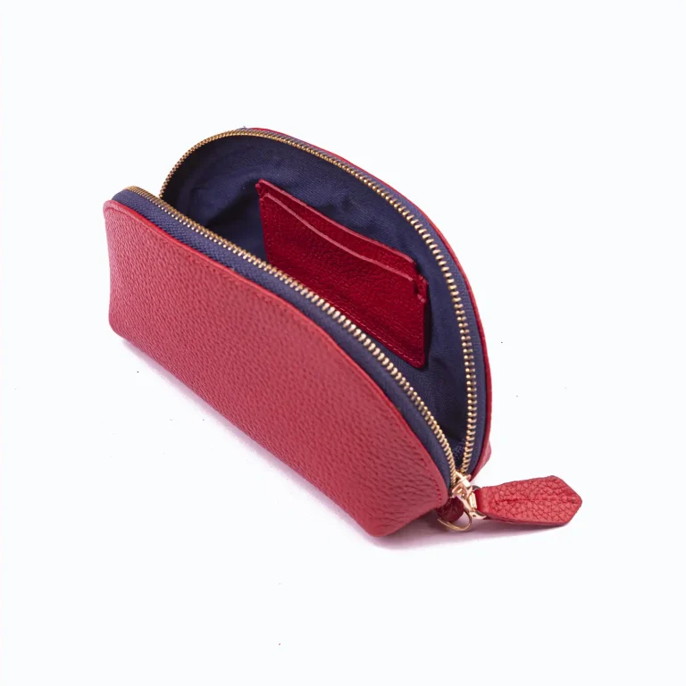 Womens Leather Make Up Bags Code 8080A Red Color Detail Shot copy