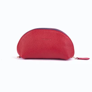 Womens Leather Make Up Bags Code 8080A Red Color Front Shot copy