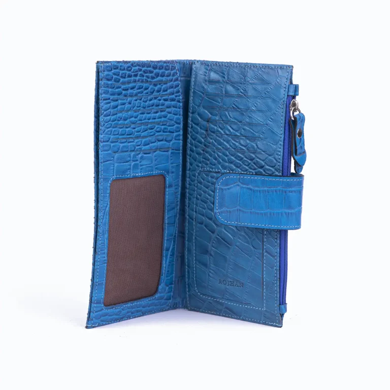 Womens Lizard Leather Wallet Code 8070B Blue Color Front Shot copy