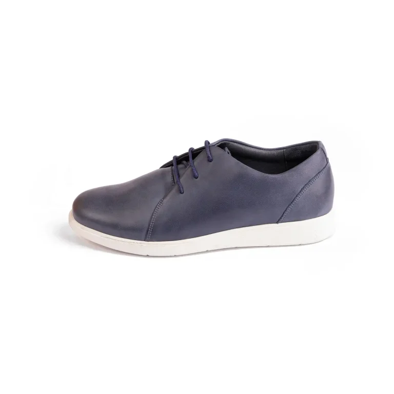 Mens Leather Sneakers Shoes Code 7190A Navy Blue Color Side Shot copy