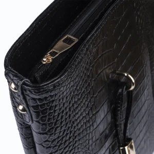 Womens Leather Handbags Code 9243B Croco Black Color Detail View copy