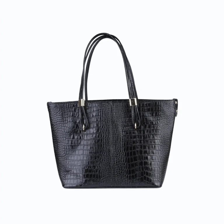 Womens Leather Handbags Code 9243B Croco Black Color Front View copy