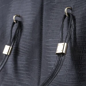 Womens Leather Handbags Code 9243B Lizard Black Color Detail View copy 1