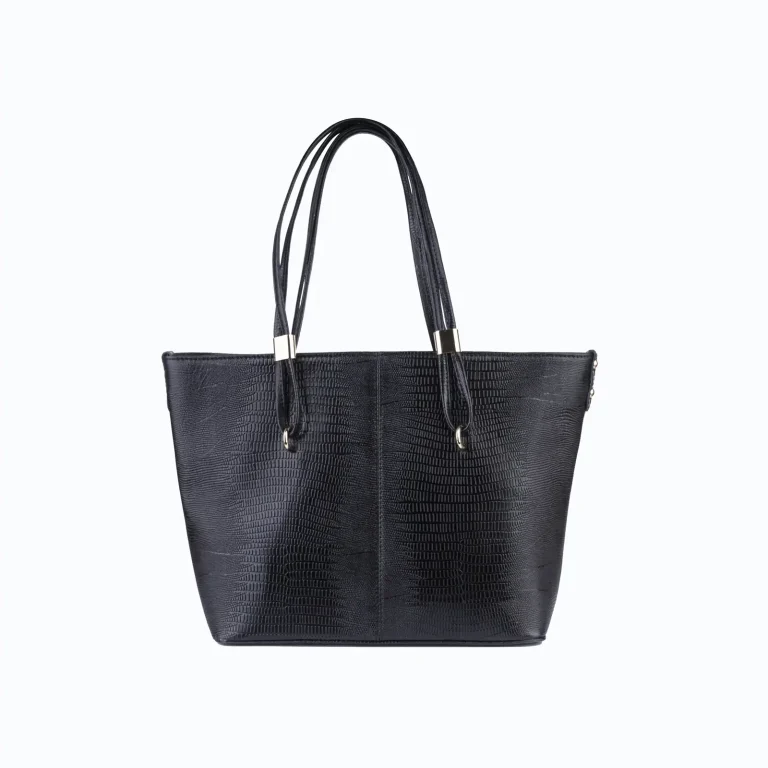Womens Leather Handbags Code 9243B Lizard Black Color Front View copy 1