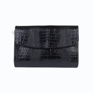Womens Leather Handbags Code 9244B Croco Black Color Front View copy 1