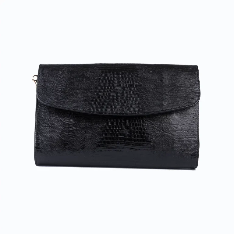 Womens Leather Handbags Code 9244B Lizard Black Color Front View copy 1