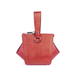 Womens Lizard Leather HandBag Code 9537A Red Color Front View copy