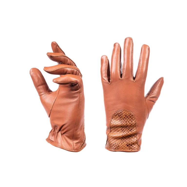 Womens Croc Leather Gloves Code 2507J Honey Color Detail View copy