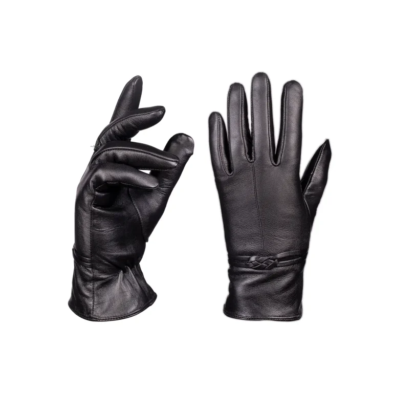 Womens Leather Gloves Code 2505J Black Color Detail View copy