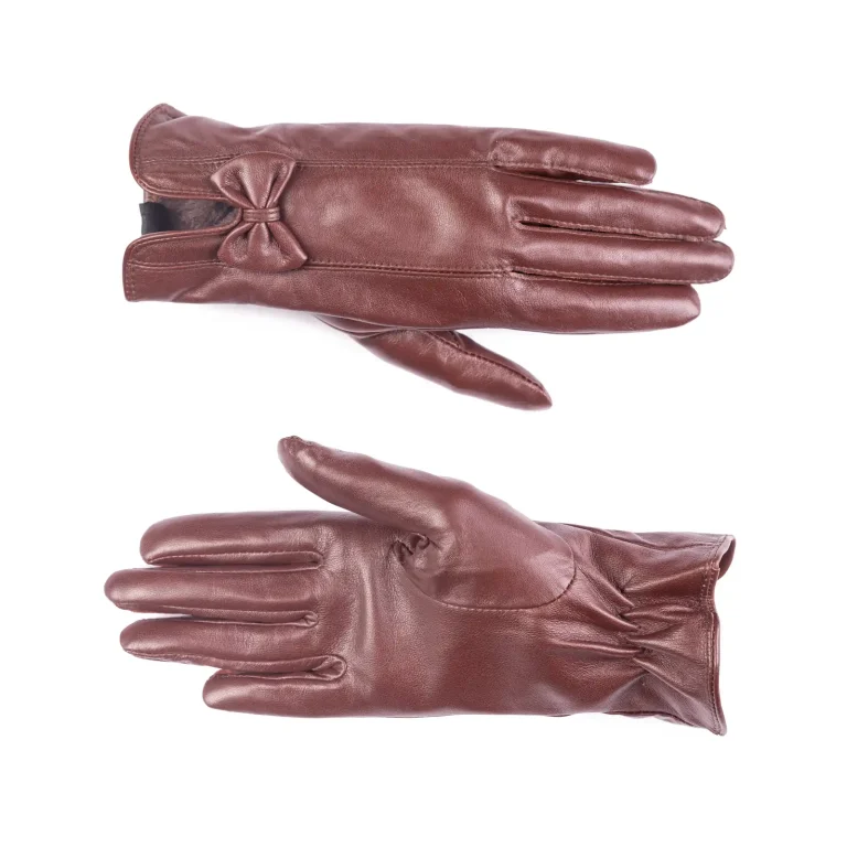 Womens Leather Gloves Code 2506J Crimson Color Front Back View copy