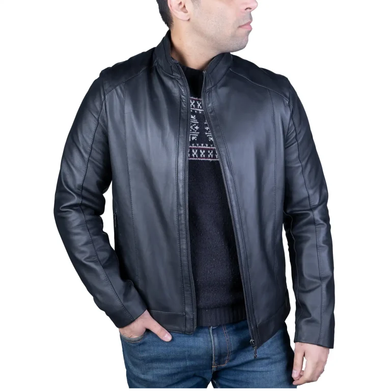 Mens Leather Jacket Code 2110J Black Color Front Shot copy