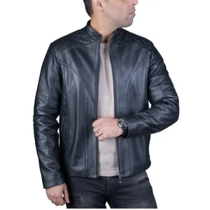 Mens Leather Jacket Code 2112J Black Color Front Shot copy