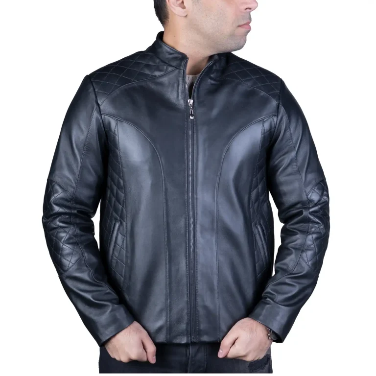 Mens Leather Jacket Code 2112J Black Color Zip Front Shot copy