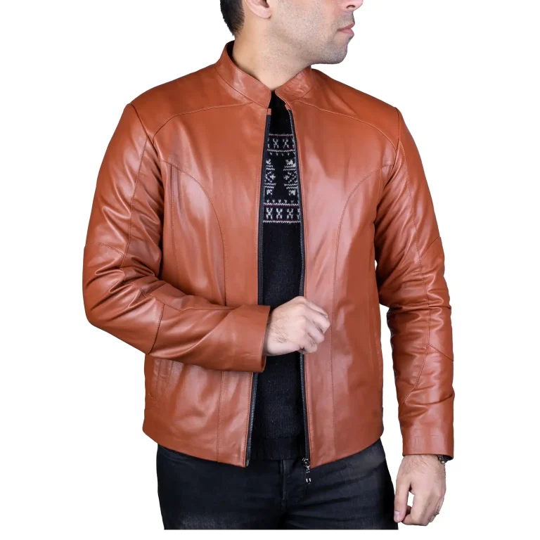 Mens Leather Jacket Code 2112J Honey Color Front Shot copy