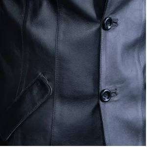 Mens Leather Long Coat Code 2111J Black Color Detail Shot copy