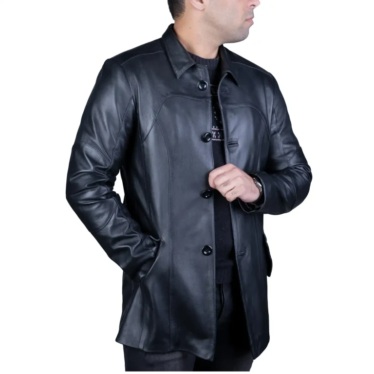 Mens Leather Long Coat Code 2111J Black Color Different Angle copy