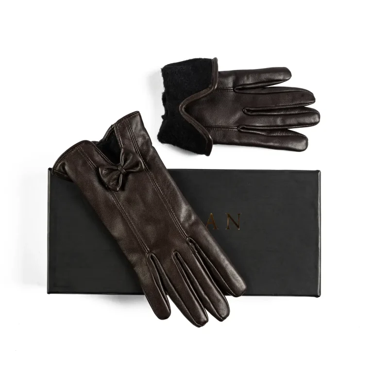 Womens Leather Gloves Code 2506J Brown Color High Angle copy