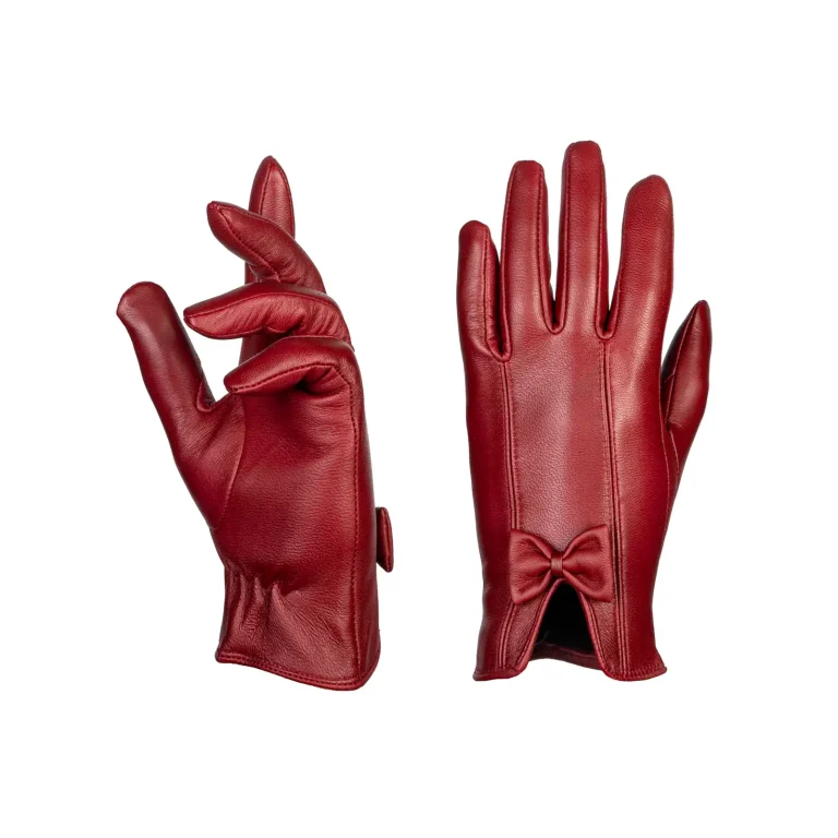 Womens Leather Gloves Code 2506J Crimson Color Detail View copy