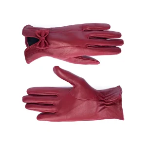 Womens Leather Gloves Code 2506J Crimson Color Front Back View copy