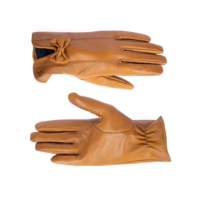 Womens Leather Gloves Code 2506J Honey Color Front Back View copy