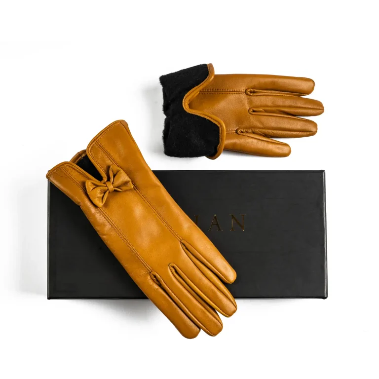 Womens Leather Gloves Code 2506J Honey Color High Angle copy