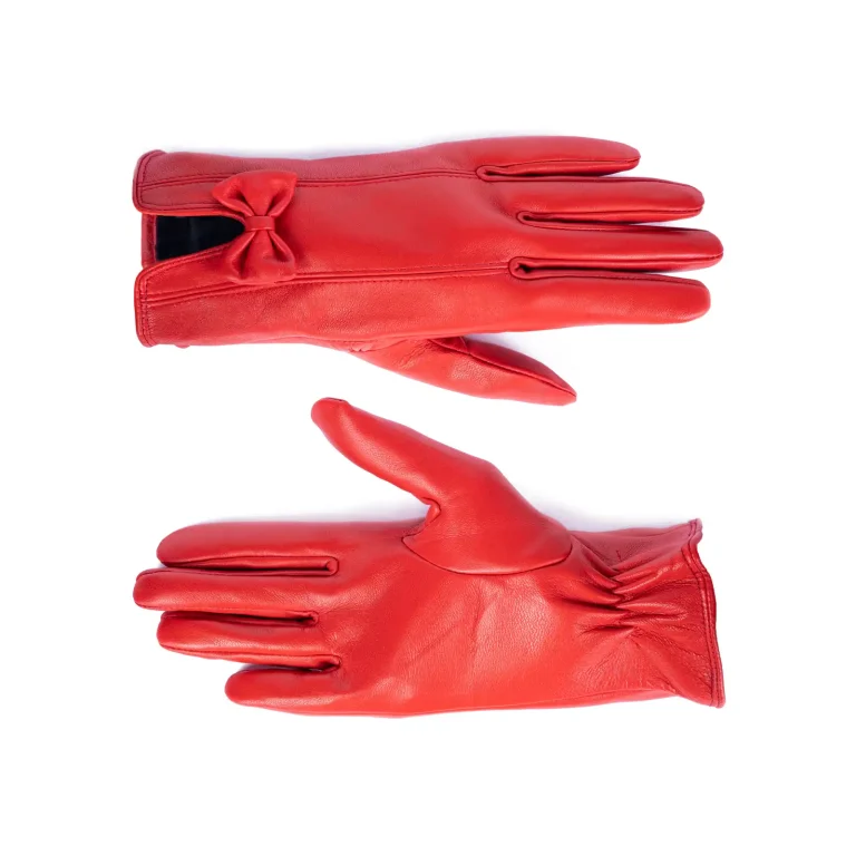 Womens Leather Gloves Code 2506J Red Color Front Back View copy