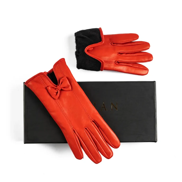 Womens Leather Gloves Code 2506J Red Color High Angle copy