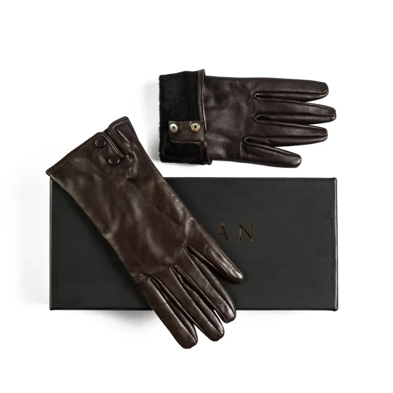 Womens Leather Gloves Code 2510J Brown Color High Angle copy