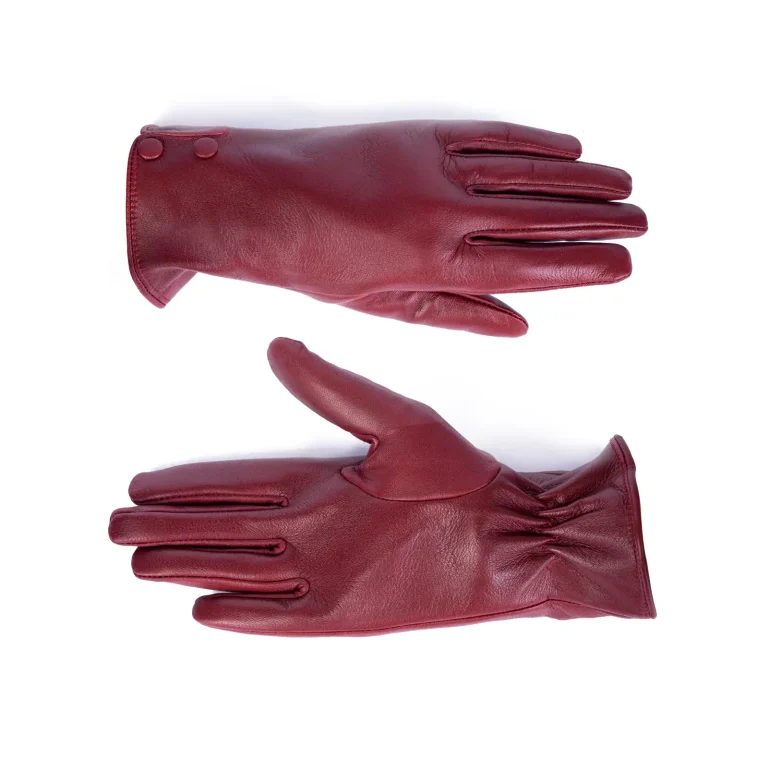 Womens Leather Gloves Code 2510J Crimson Color Front Back View copy
