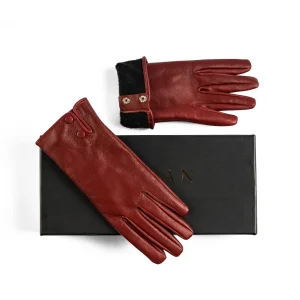 Womens Leather Gloves Code 2510J Crimson Color High Angle copy