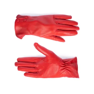 Womens Leather Gloves Code 2510J Red Color Front Back View copy