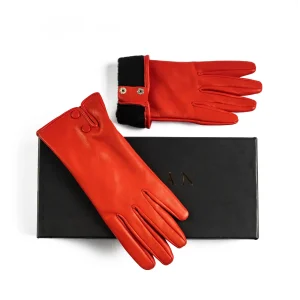 Womens Leather Gloves Code 2510J Red Color High Angle copy