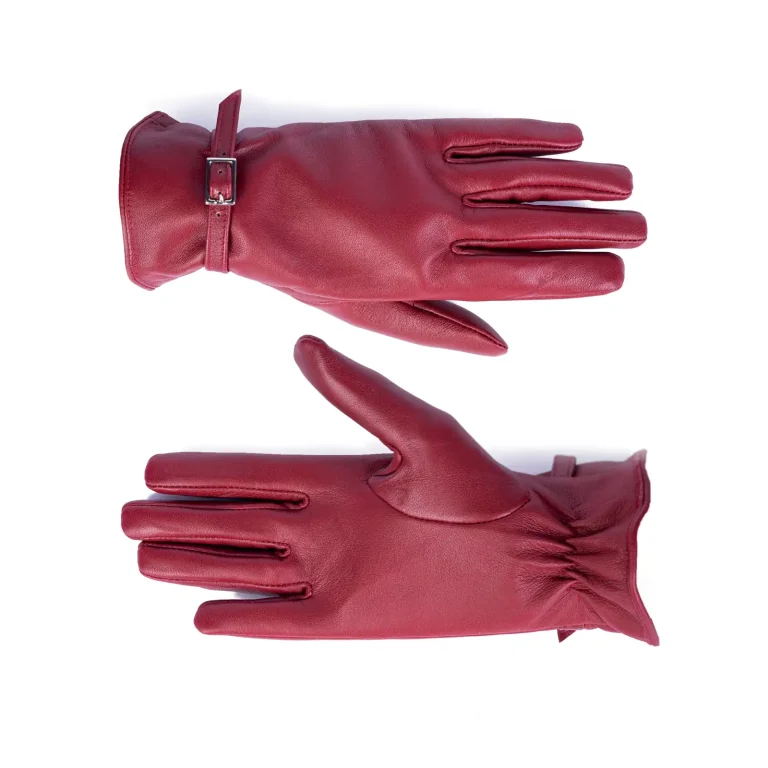 Womens Leather Gloves Code 2511J Crimson Color Front Back View copy