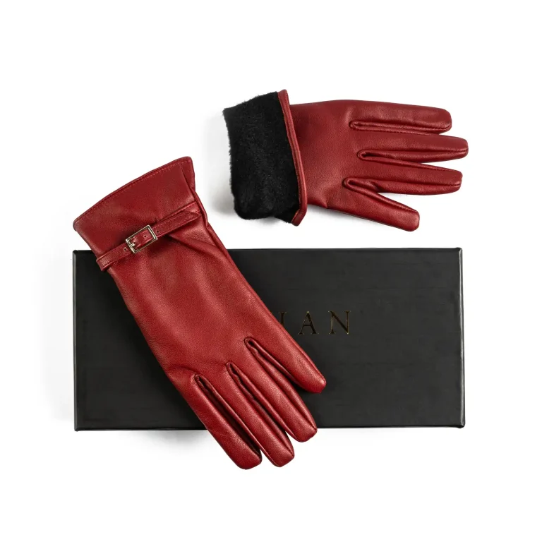 Womens Leather Gloves Code 2511J Crimson Color High Angle copy