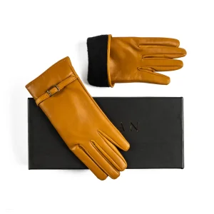 Womens Leather Gloves Code 2511J Honey Color High Angle copy