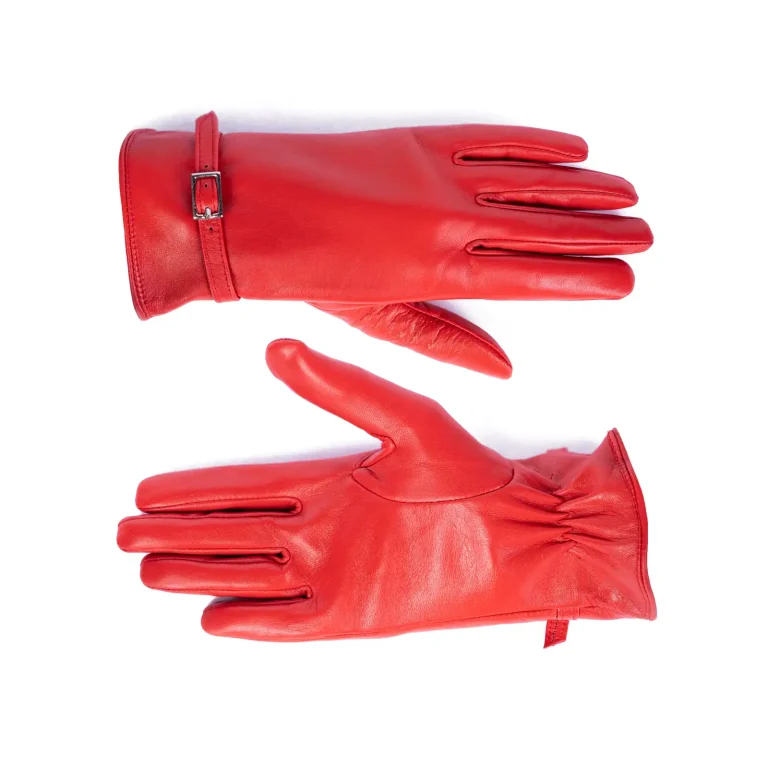 Womens Leather Gloves Code 2511J Red Color Front Back View copy